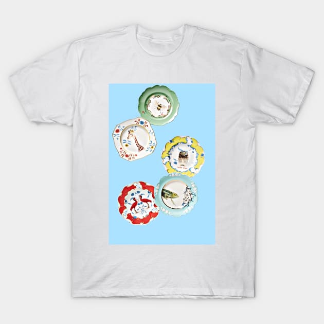 Plates with cute animals on sky blue background T-Shirt by SophieClimaArt